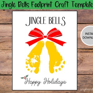 Activités manuelles empreintes de sonnettes, Carte imprimable empreinte de main, Activités préscolaires à la garderie, DIY souvenir, Art de décembre, Loisirs créatifs de Noël