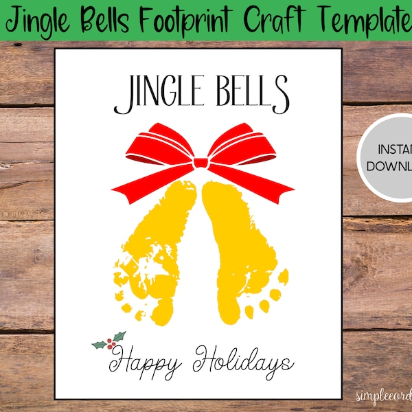 Jingle Bells Footprint Crafts, Printable Handprint Card, Daycare Preschool Activities, DIY Memory Keepsake, December Art, Christmas Crafts