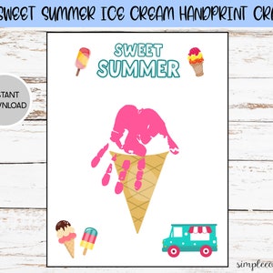 Sweet Summer Ice Cream Handprint Craft, Printable Handprint Art, Daycare Activity, DIY Memory Keepsake, Summer Ice Cream Baby Crafts