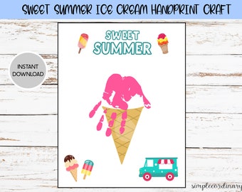 Sweet Summer Ice Cream Handprint Craft, Printable Handprint Art, Daycare Activity, DIY Memory Keepsake, Summer Ice Cream Baby Crafts
