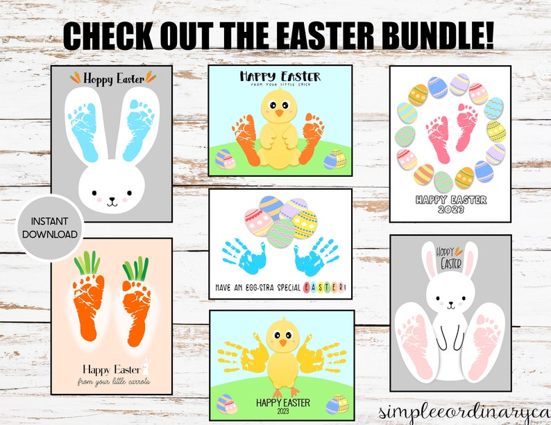 Hoppy Easter Bunny Footprint Crafts, Printable Footprint Art, Daycare Activity, DIY Keepsake Decor, Easter Crafts, Baby Bunny Art image 7