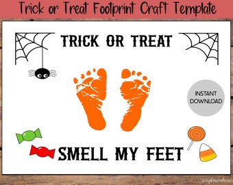 Trick or Treat Smell My Feet Footprint Craft Template, Printable Footprint Art, Daycare Preschool Activities, DIY Keepsake, Halloween Crafts
