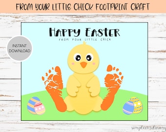 From Your Little Chick Easter Footprint Crafts, Printable Footprint Art, Daycare Activity, DIY Keepsake Decor, Easter Crafts, Baby Chick Art