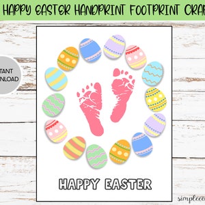 Happy Easter Eggs Handprint Footprint Craft, Printable Handprint Art, Daycare Activity, DIY Keepsake Decor, Easter Crafts, Baby Art