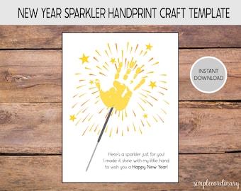 New Year Sparkler Handprint Craft Template, Printable Handprint Art, Daycare Preschool Activities, DIY Keepsake, New Years Craft, Baby Art