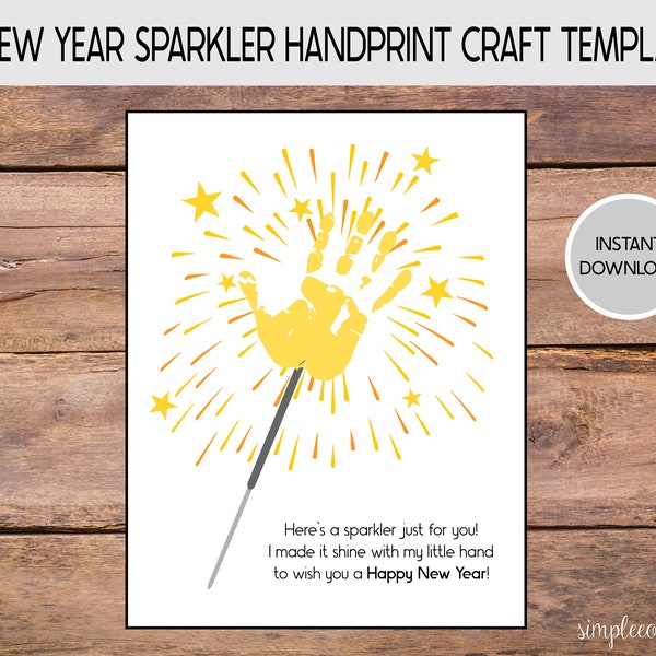 New Year Sparkler Handprint Craft Template, Printable Handprint Art, Daycare Preschool Activities, DIY Keepsake, New Years Craft, Baby Art