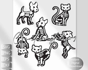 Day of the dead puppy and cats, Cute Skeleton Puppy and Cats Svg, Png, Eps, Jpg, Dfx  Instant Digital Download Cricut, Silouette