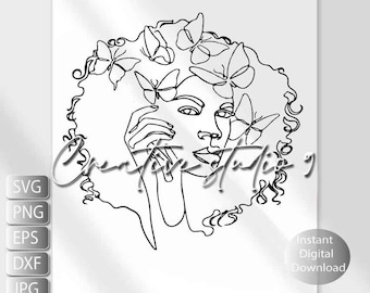 Afro Woman Afro Line art  SVG, PNG, EPS, Dxf, Jpg  Instant Digital Printable Art