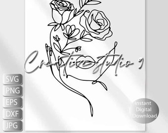 Woman Face Floral Line art  SVG, PNG, EPS, Dxf, Jpg and instant digital download.