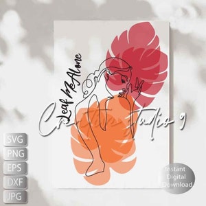 Monstera Plant Woman Line Art  Layered SVG, PNG, EPS, Dxf, Jpg, Sublimation, Cricut, Siloutte Jpg Instant Digital Download