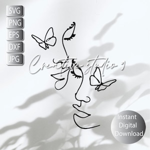 Butterfly Woman line art Svg, Png, eps, Dxf, Jpg, Minimalistische vrouw Line Art, Butterfly Woman Instant Digital Download, Afdrukbare Kunst