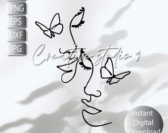 Butterfly Woman line art Svg, Png, eps, Dxf, Jpg , Minimalist woman Line Art , Butterfly Woman Instant Digital Download , Printable Art