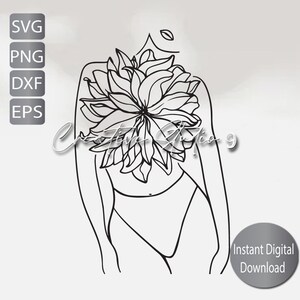 Woman Floral Line Art SVG, PNG, EPS, Dxf, Jpg / Line art Woman Svg / Oneline Svg / Instant digital Download / Cricut/ Silouette