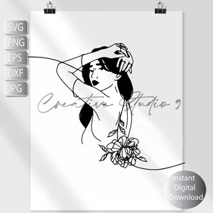 Line Art Woman Floral Svg, Png, Eps, Dxf, Minimalist Floral Woman Clipart Instant Digital Download
