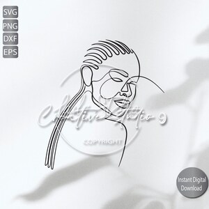 May include: Line art drawing of a person's face with a braided hairstyle. The drawing is in black and white and is done in a minimalist style.