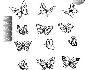 Butterfly Bundle line art Svg, Butterfly Line Art, Png, eps, Dxf, Jpg , Butterflies cutfile Instant Digital Download , Printable Art