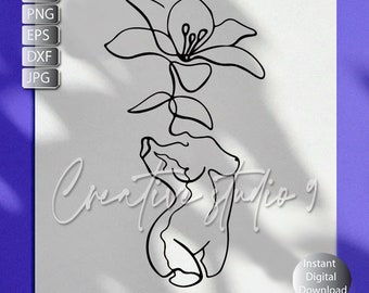 Botanical Floral Line Art SVG, PNG, EPS, Dxf, Jpg / Butterfly Floral Svg / Line Art Svg / Instant digital Download / Cricut/ Silouette