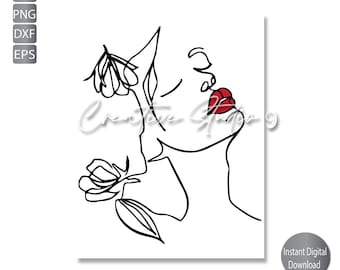 Faces Woman Floral Line Art SVG, PNG, EPS, Dxf, Jpg / Line art Woman Svg / Oneline Svg / Instant digital Download / Cricut/ Silouette