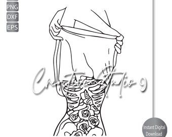 Line Art Woman Skeletal Body Minimalist Art  SVG, PNG, EPS, and Ai instant digital download