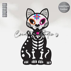 Halloween Cats Pets Svg, Png, Eps, Day of Dead Cat , Skeleton Animals Instant Download