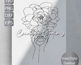Woman Floral Head Line art  SVG, PNG, EPS, Dxf, Jpg and instant digital download.