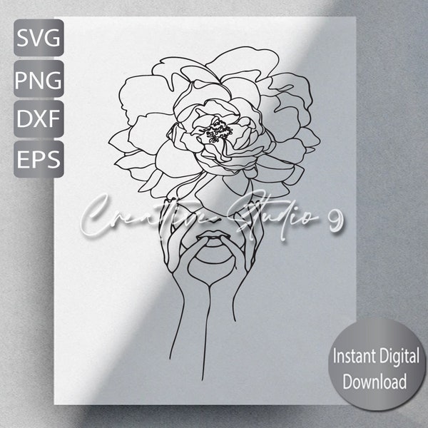 Woman Floral Head Line art SVG, PNG, EPS, Dxf, Jpg et téléchargement numérique instantané.