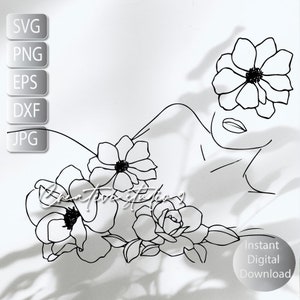 Botanical Woman Floral Line Art Svg, Png, Eps, Jpg Dfx Instant Digital Download Printable Art Cricut , Sublimation, Silouette, Glowforge