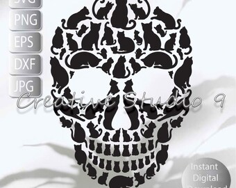 Kitten Cats Shaped Skull  SVG, PNG, EPS, Jpg, Dxf Halloween, Cute and Spooky Instant Digital Download