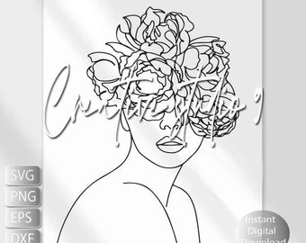Floral Woman Line art  SVG, PNG, EPS, Dxf, Jpg and instant digital download.