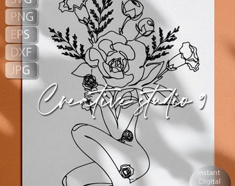 Botanical Floral Line Art SVG, PNG, EPS, Dxf, Jpg / Butterfly Floral Svg / Line Art Svg / Instant digital Download / Cricut/ Silouette