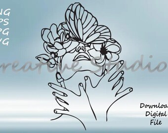 Flower Line art  Svg, Png, eps, Dxf, Jpg , Minimalist Line Art , Line art Botanical Woman Instant Digital Download , Printable Art