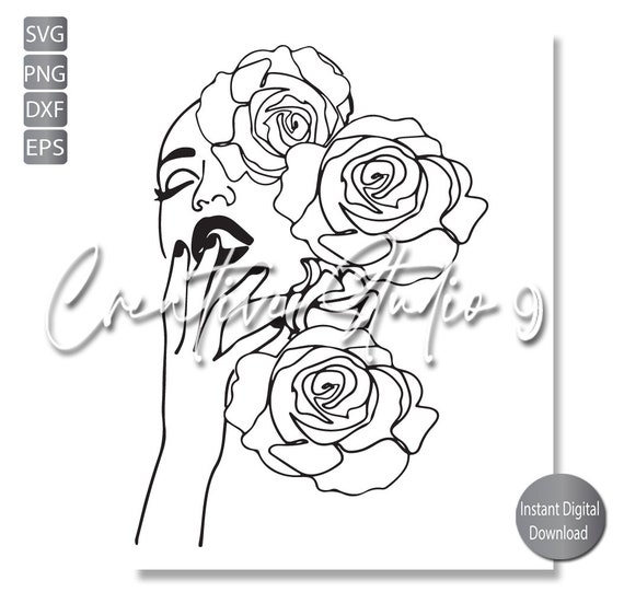 Rose Line Art Beauty Svg, Png, Eps, Dxf, Jpg Instant Digital Download