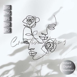 Line Art Face Woman Svg, Png, Eps, Jpg Dfx,  Double Face Line art, Instant Digital Download Printable Art Cricut , Sublimation, Silouette