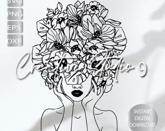 Botanical Afro Woman Line art Svg, Png, Eps, Dxf, Jpg | Afro Woman | Afro /beauty Instant Digital Printable Art