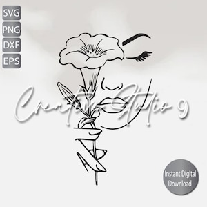 Woman Holding Flower Svg, Png, eps, Dxf, Jpg , Minimalist Face Line Art , Line art Botanical Woman Instant Digital Download , Printable Art