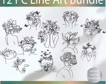 Vrouw Floral Line Art SVG, PNG, EPS, Dxf, Jpg / zeer fijne tekeningen vrouw Svg / Oneline Svg / Instant digitale download / Cricut / Silouette