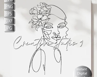 Woman Flower Minimalist Line Art SVG, PNG, EPS, Dxf, Jpg / Line art Black Woman Svg /  Instant digital Download / Cricut/ Silouette