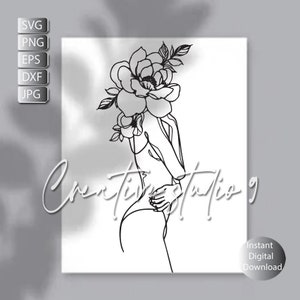 Woman Floral Line Art SVG, PNG, EPS, Dxf, Jpg / Line art Woman Svg / Oneline Svg / Instant digital Download / Cricut/ Silouette