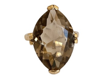 Vintage 9ct Goud Smokey Quartz Ring