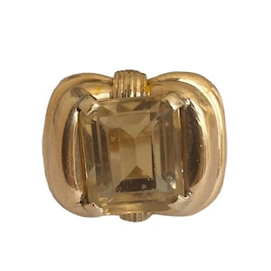 Retro Citrine Tank Ring - 18ct Gold