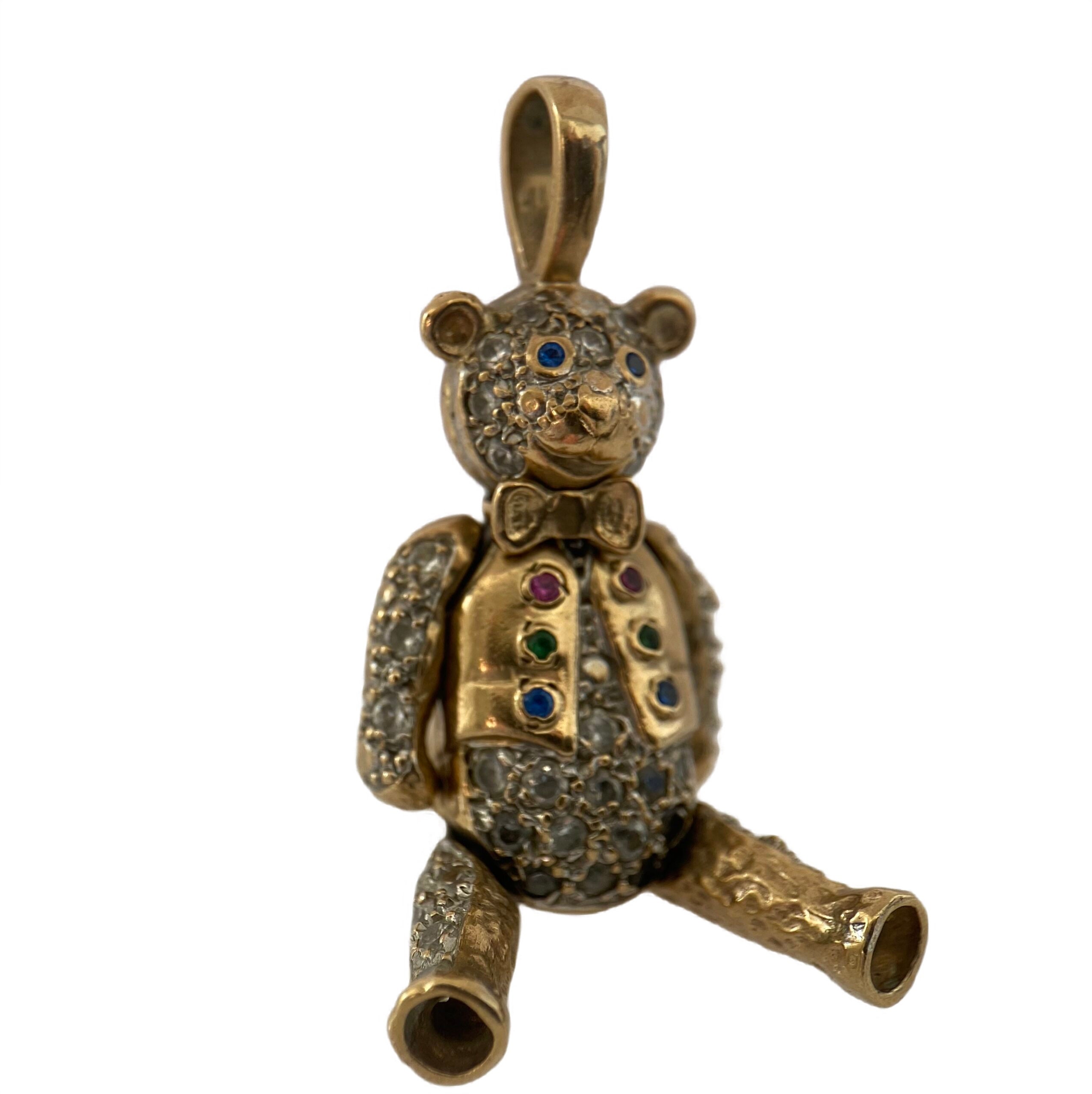 Vintage Gem Set Teddy Bear Pendant in 9ct Gold Etsy