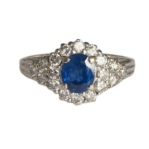 Anello con zaffiro e diamanti - Oro bianco 14 carati