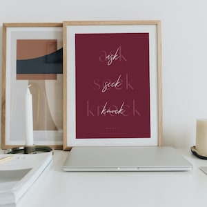 Ask, Seek, Knock Matthew 7:7-8 Christian Office Decor Scripture Quote Catholic Wall Art Christian Scripture Bible Christian Home Decor RCIA