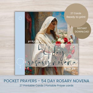 54-daagse rozenkransnoveen afdrukbaar gebedsboekje digitale katholieke noveengids voor dagelijkse toewijding Instant Download Marian devotie rozenkranskaarten