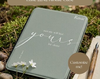 Funda cristiana para Kindle Lucas 22:42 No se haga mi voluntad, sino la tuya. Funda para Kindle con versículo bíblico. Diseño estético. Estudio bíblico personalizable.