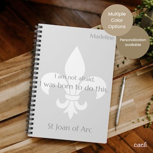 Joan of Arc Notebook “I’m Not Afraid” Quote Fleur de Lis Design Personalized Catholic Journal Gift for Women Faith Planner Confirmation RCIA
