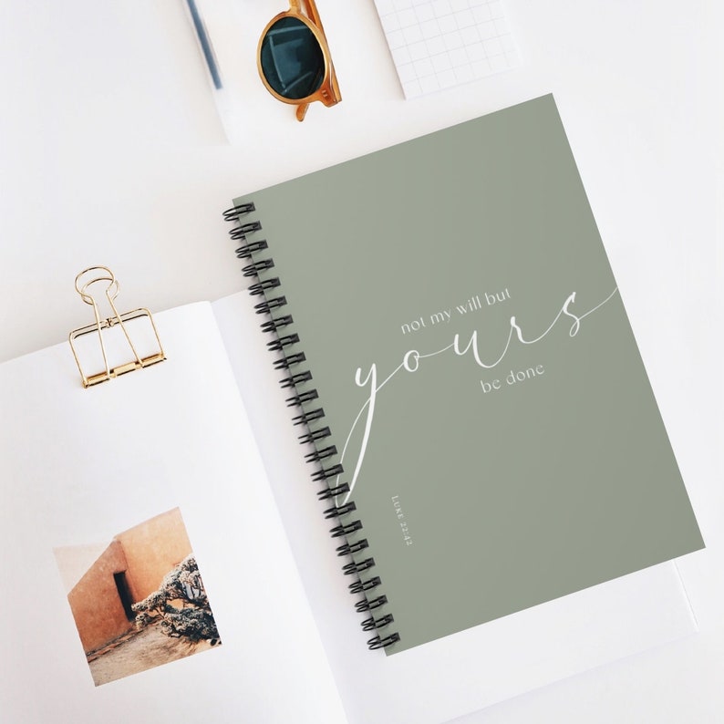 Sage Green Faith spiral notebook "not my will but Yours be done" Luke 22:42 Christian notebook Catholic prayer journal