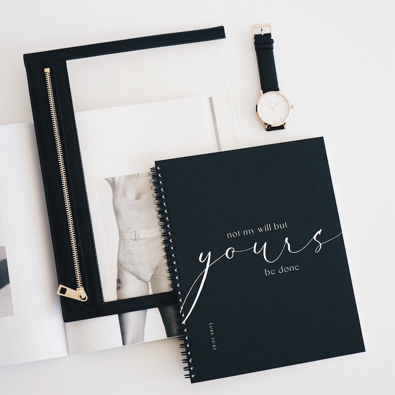 Black Faith spiral notebook "not my will but Yours be done" Luke 22:42 Christian notebook Catholic prayer journal