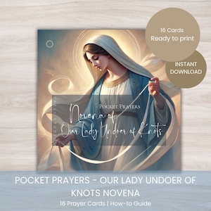 Biglietti di preghiera stampabili per la Madonna che scioglie i nodi, set di preghiere cattoliche digitali tascabili, download istantaneo di biglietti di preghiera, devozione mariana