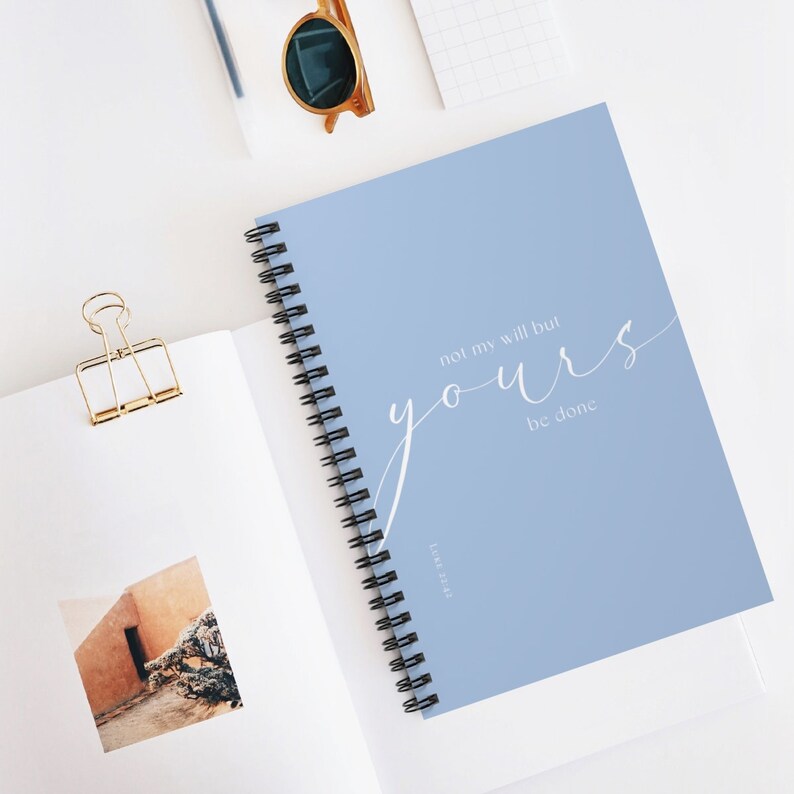 Baby Blue Faith spiral notebook "not my will but Yours be done" Luke 22:42 Christian notebook Catholic prayer journal